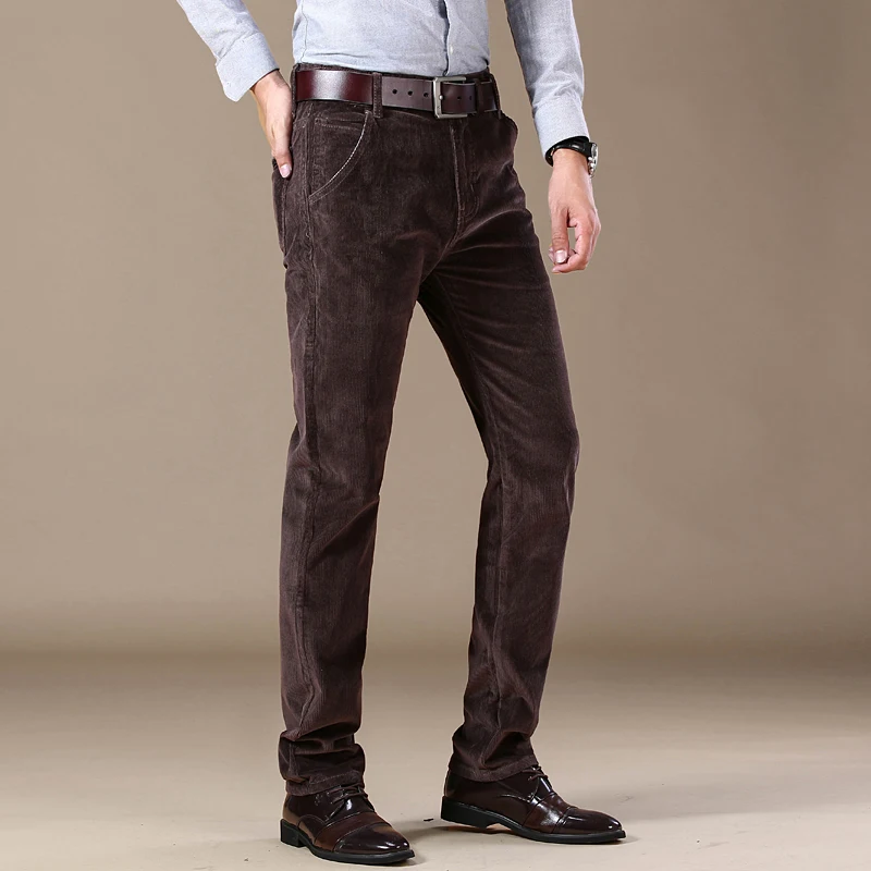 2025 Autumn New Corduroy Pants Men's Cotton Thick Slim Straight Elastic Business Casual Trousers Fashion Khaki Male Clothes