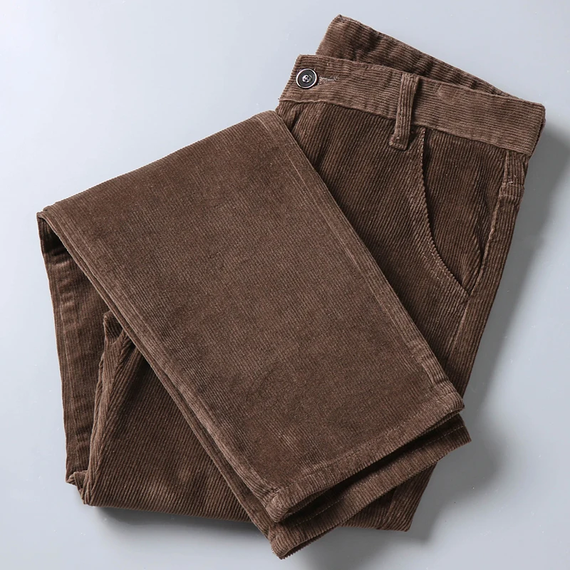 2025 Autumn New Corduroy Pants Men's Cotton Thick Slim Straight Elastic Business Casual Trousers Fashion Khaki Male Clothes