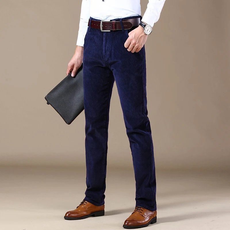 2025 Autumn New Corduroy Pants Men's Cotton Thick Slim Straight Elastic Business Casual Trousers Fashion Khaki Male Clothes