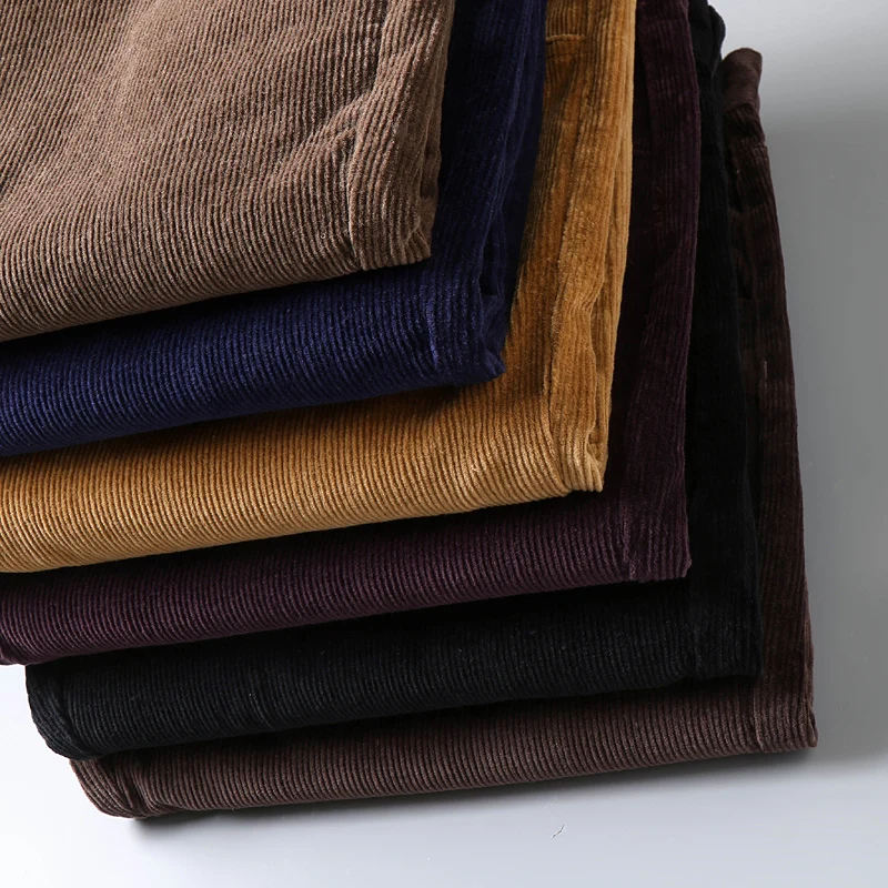 2025 Autumn New Corduroy Pants Men's Cotton Thick Slim Straight Elastic Business Casual Trousers Fashion Khaki Male Clothes