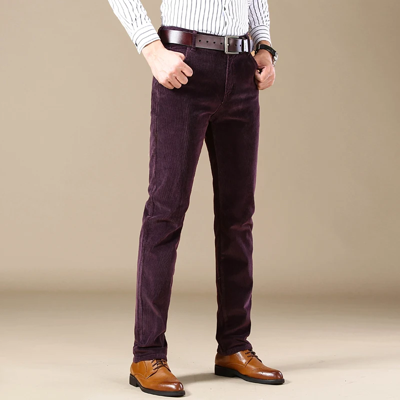 2025 Autumn New Corduroy Pants Men's Cotton Thick Slim Straight Elastic Business Casual Trousers Fashion Khaki Male Clothes