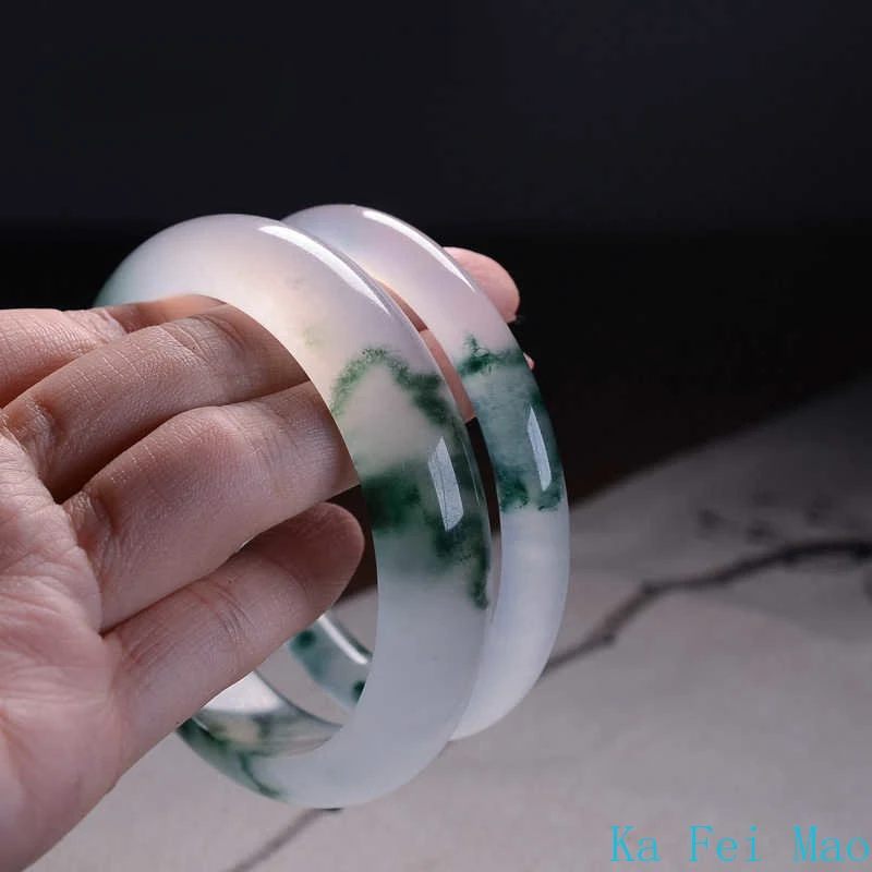 Natural Green Jadeite Bangle Jade Bracelet Charm Luxury Jewellery Fashion Accessories Hand-Carved Amulet Gifts for Women Her Men
