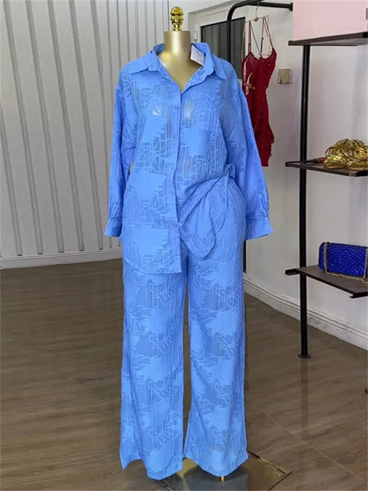 Wmstar Two Piece Set Women Loose Top and Pants Sets Wide Leg Long Sleeve Mesh New Matching Tracksuit Wholesale Dropshipping 2025