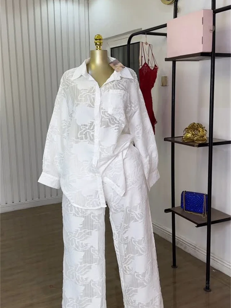 Wmstar Two Piece Set Women Loose Top and Pants Sets Wide Leg Long Sleeve Mesh New Matching Tracksuit Wholesale Dropshipping 2025