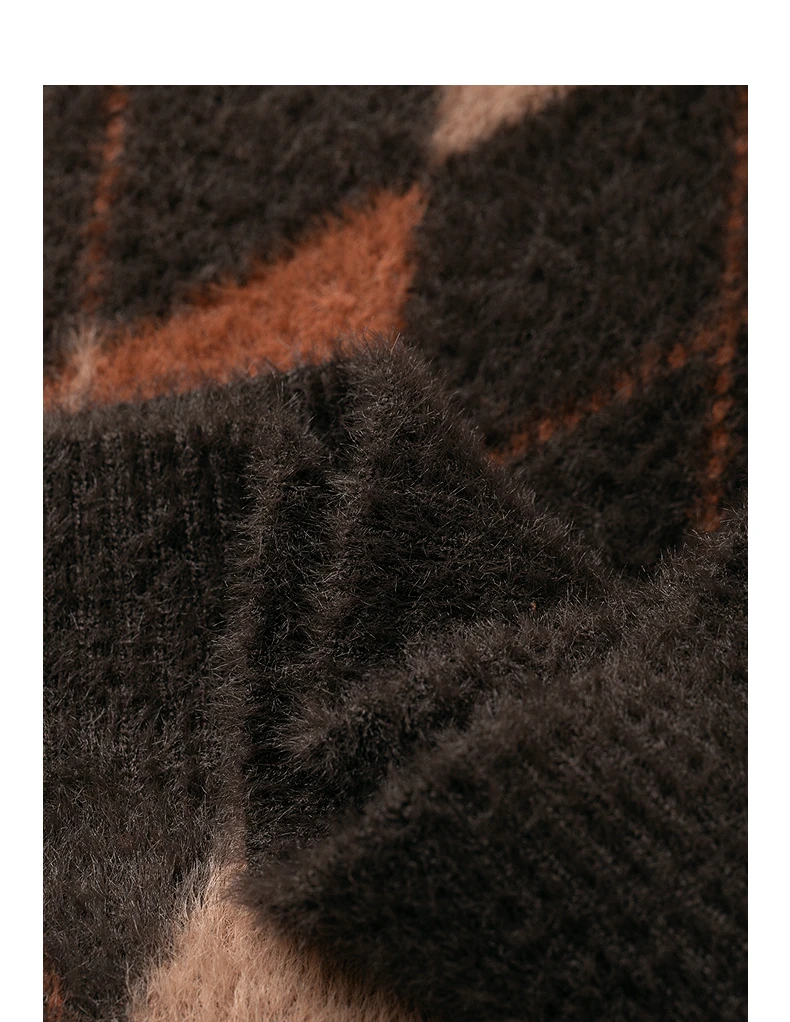 TOYOUTH Women's Sweater 2025 Winter New Loose Crew Neck Amber Streamer Nordic Style Argyle Mink-like Top