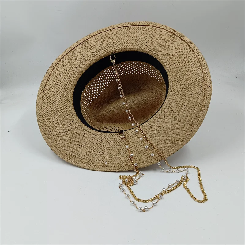RB straw hat white pearl tassel series summer women's hat beach hat women's summer jazz hat trendy Panama straw hat