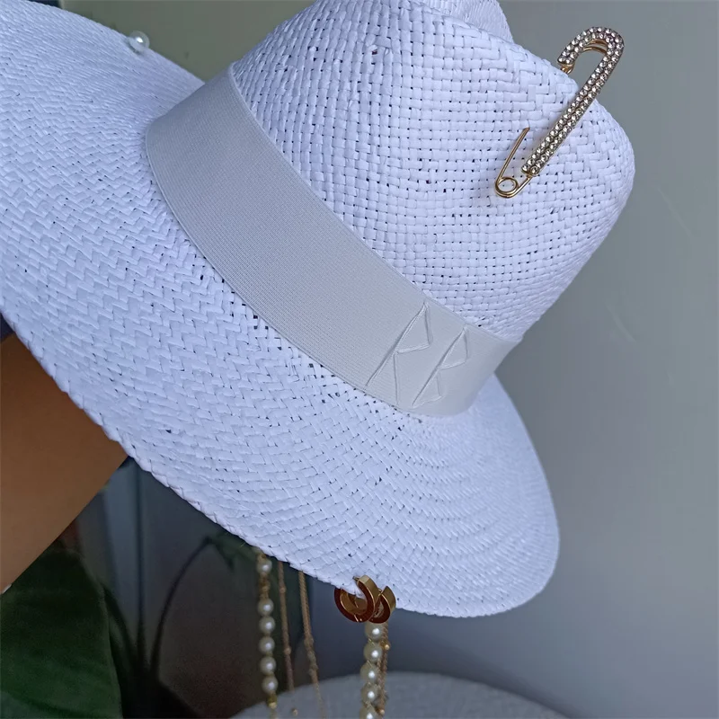 RB straw hat white pearl tassel series summer women's hat beach hat women's summer jazz hat trendy Panama straw hat