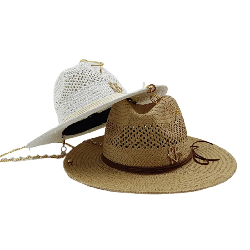 RB straw hat white pearl tassel series summer women's hat beach hat women's summer jazz hat trendy Panama straw hat