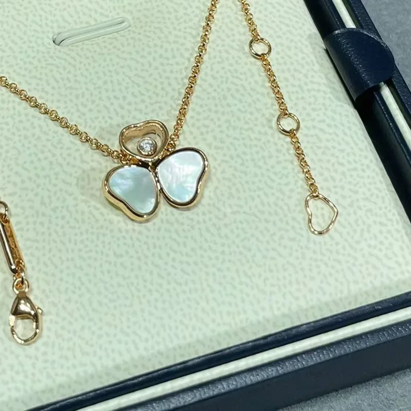 White Shell Flower Necklace Pave AAA Zirconia Happy Move Diamond Pandent Necklaces Set For Women Fine Jewelry