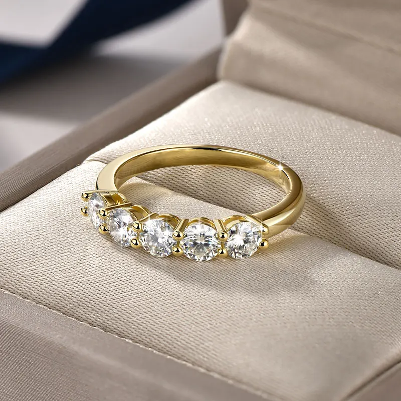 Lnngy Certified Five Stone 4mm Moissanite Ring 14K Gold Filled Half Eternity Anniversary Rings For Women Party Jewelry Gift