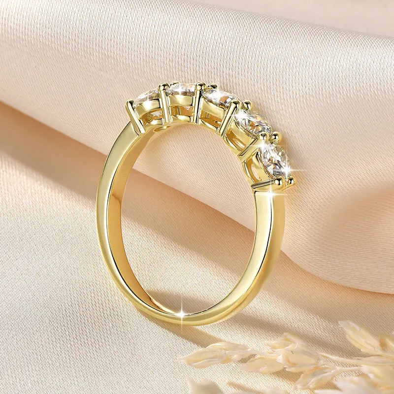 Lnngy Certified Five Stone 4mm Moissanite Ring 14K Gold Filled Half Eternity Anniversary Rings For Women Party Jewelry Gift