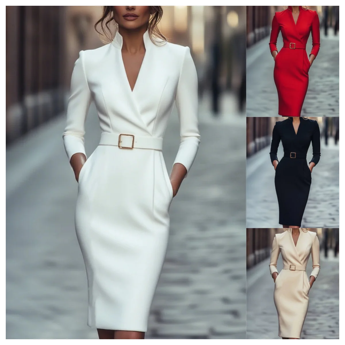 Autumn French high-end temperament celebrity small fragrant style waist dress for women