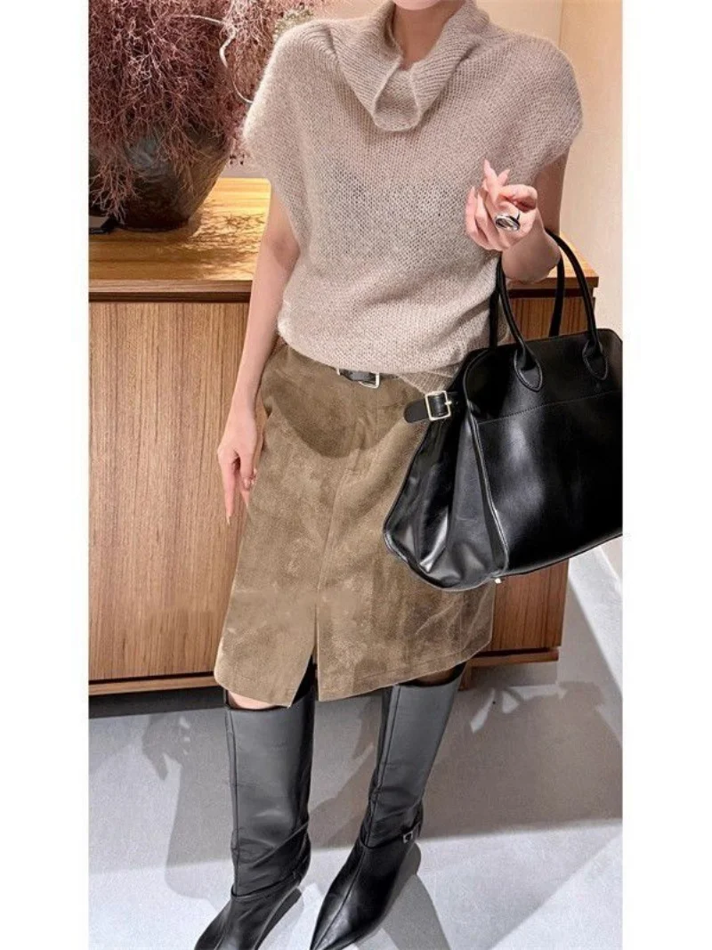 New Fashion Split Spring Autumn Skirt Wome High Waist Slim Straight Retro Tube Skirts Casual Party Jupe Solid Color