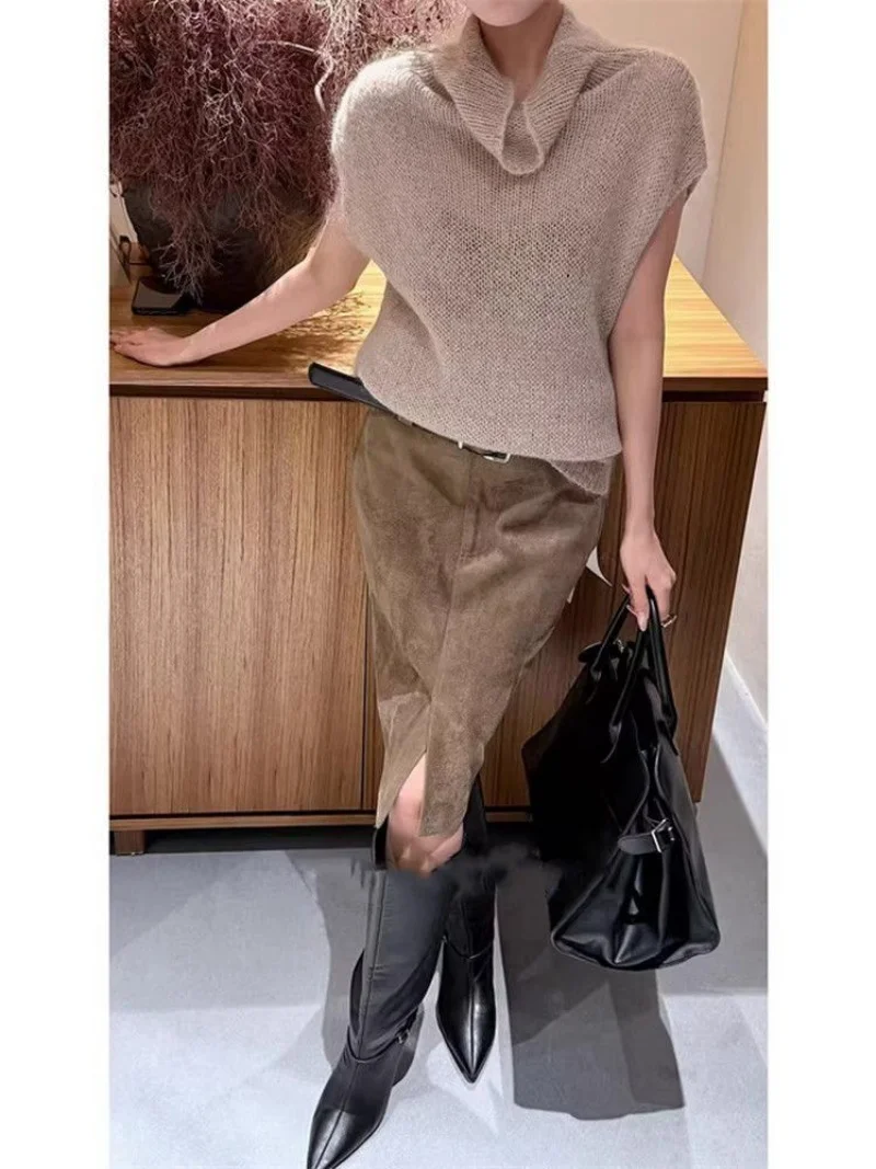 New Fashion Split Spring Autumn Skirt Wome High Waist Slim Straight Retro Tube Skirts Casual Party Jupe Solid Color