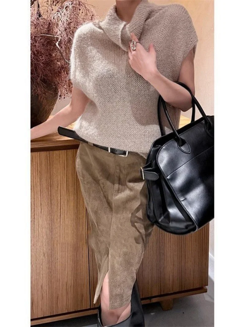 New Fashion Split Spring Autumn Skirt Wome High Waist Slim Straight Retro Tube Skirts Casual Party Jupe Solid Color