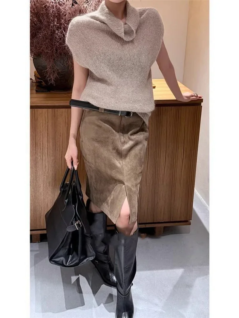 New Fashion Split Spring Autumn Skirt Wome High Waist Slim Straight Retro Tube Skirts Casual Party Jupe Solid Color