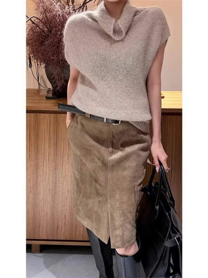 New Fashion Split Spring Autumn Skirt Wome High Waist Slim Straight Retro Tube Skirts Casual Party Jupe Solid Color