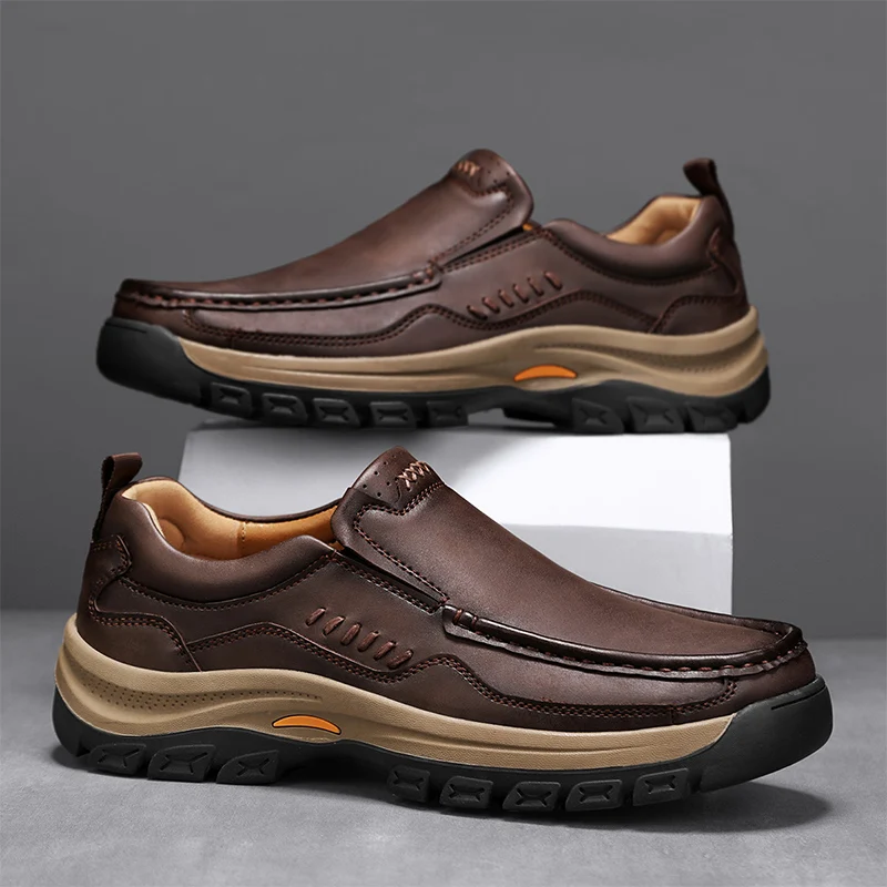 Men's Hand-Stitched Fashion Loafers, Solid Color Low-Top Casual Shoes, Simple Trendy Slip-On Sneakers, Men's Shoes for All Seasons, Daily Office Business Shoes, Large Size Men's Shoes