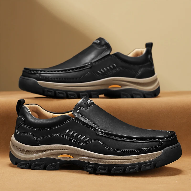 Men's Hand-Stitched Fashion Loafers, Solid Color Low-Top Casual Shoes, Simple Trendy Slip-On Sneakers, Men's Shoes for All Seasons, Daily Office Business Shoes, Large Size Men's Shoes