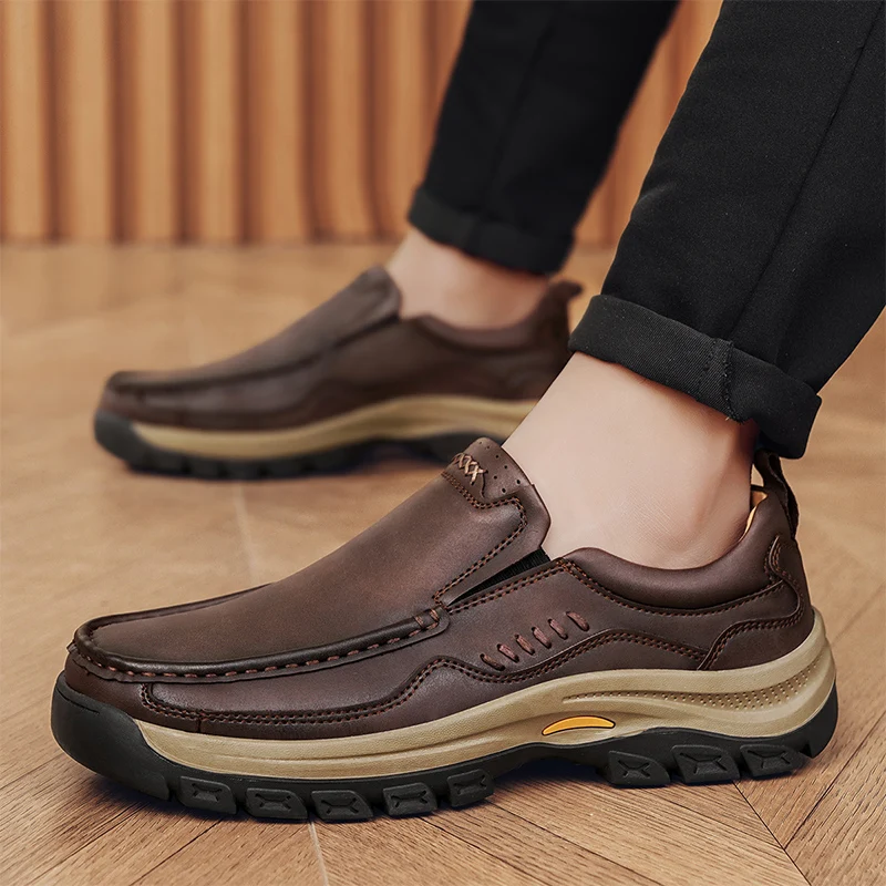 Men's Hand-Stitched Fashion Loafers, Solid Color Low-Top Casual Shoes, Simple Trendy Slip-On Sneakers, Men's Shoes for All Seasons, Daily Office Business Shoes, Large Size Men's Shoes