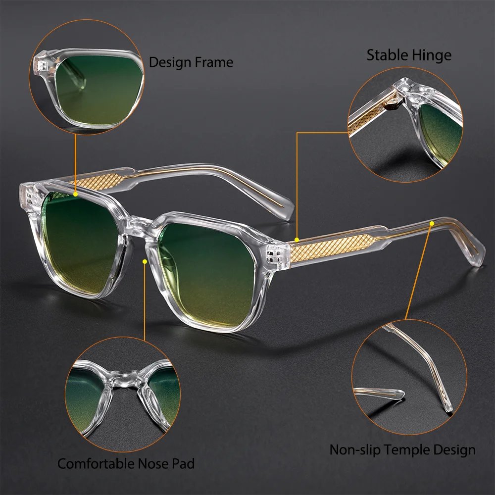 CATERSIDE Men Women Fashion Square Frame Sunglasses Daily Wear UV400 Protection Eyewear PC Frame Propionate Pin Legs Sun Glasses