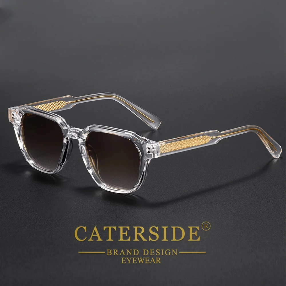 CATERSIDE Men Women Fashion Square Frame Sunglasses Daily Wear UV400 Protection Eyewear PC Frame Propionate Pin Legs Sun Glasses