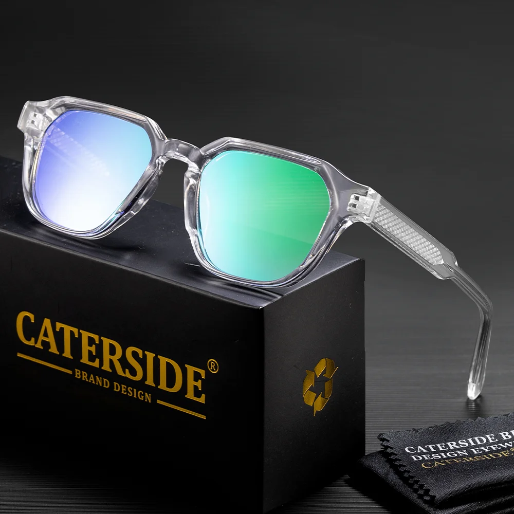 CATERSIDE Men Women Fashion Square Frame Sunglasses Daily Wear UV400 Protection Eyewear PC Frame Propionate Pin Legs Sun Glasses