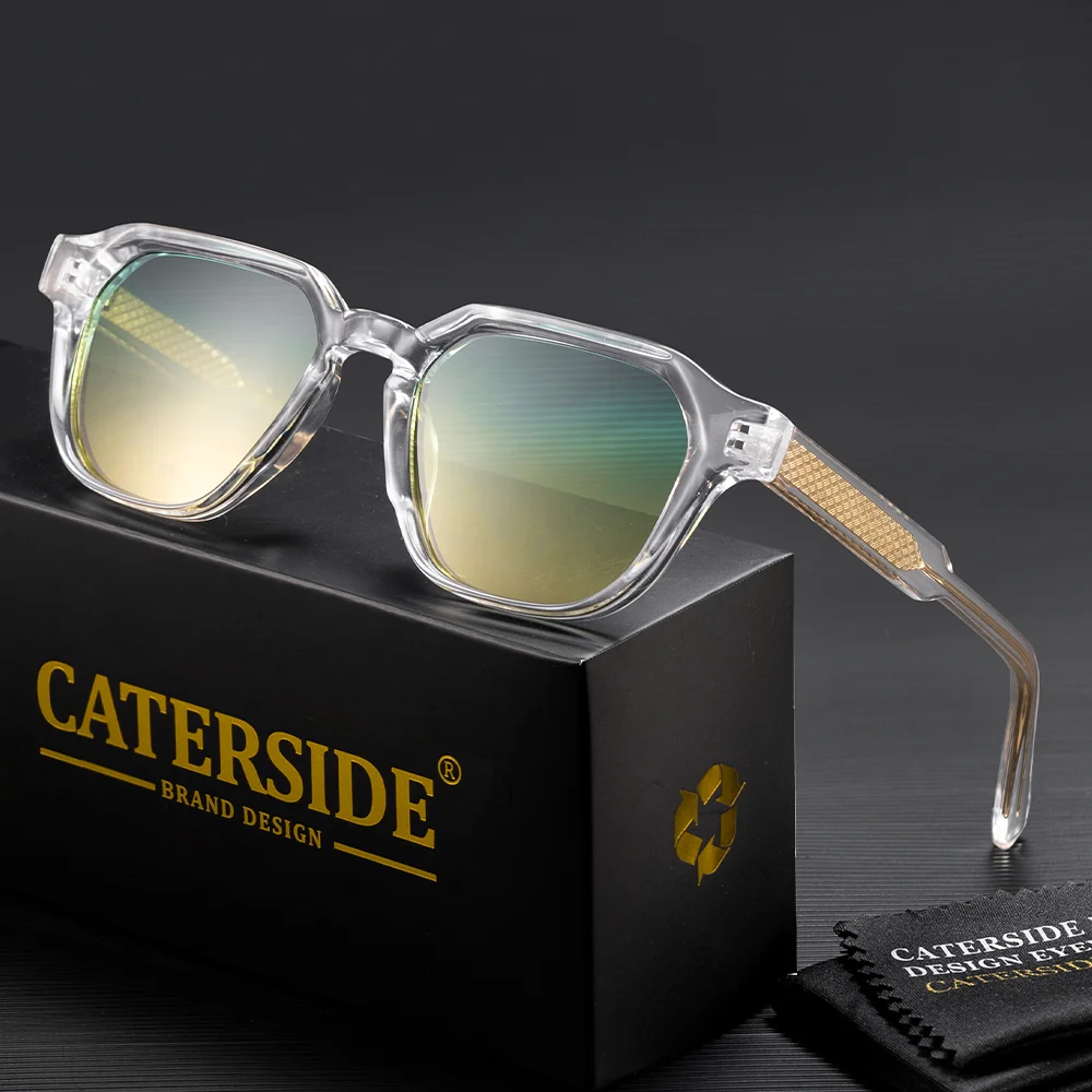 CATERSIDE Men Women Fashion Square Frame Sunglasses Daily Wear UV400 Protection Eyewear PC Frame Propionate Pin Legs Sun Glasses
