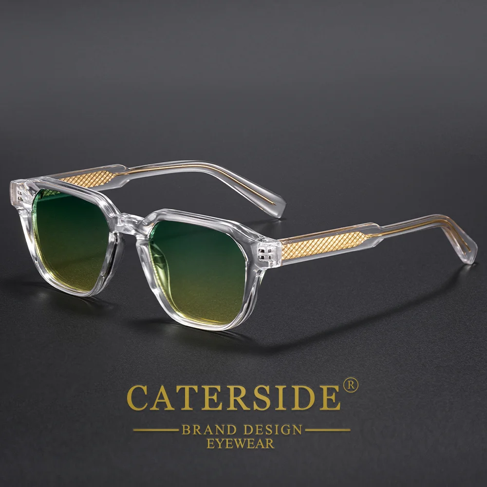 CATERSIDE Men Women Fashion Square Frame Sunglasses Daily Wear UV400 Protection Eyewear PC Frame Propionate Pin Legs Sun Glasses