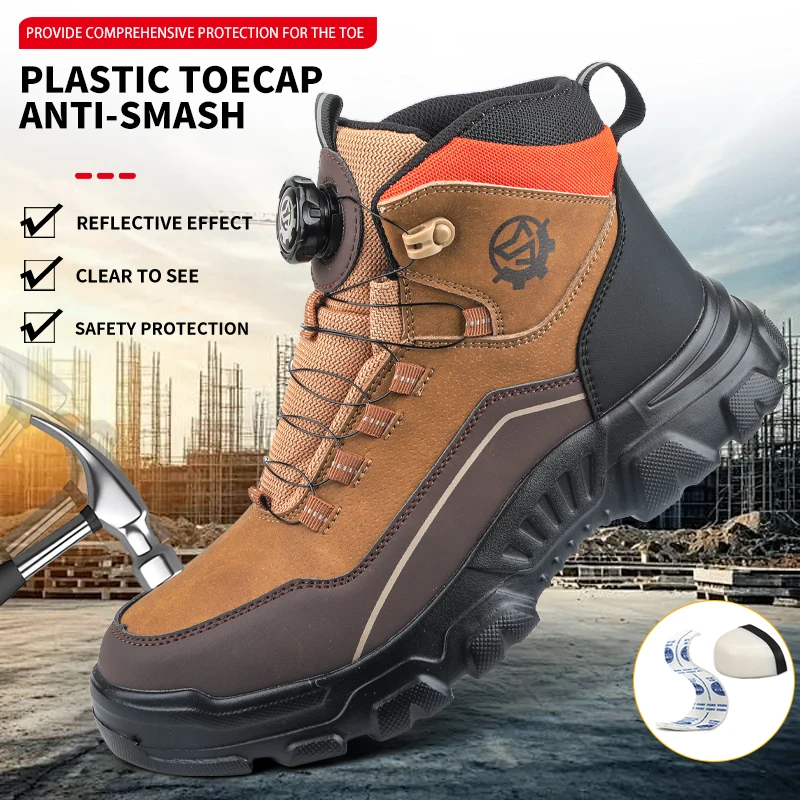 High-top Safety Shoes with Rotary Buckle, Impact-resistant and Puncture-proof, Suitable for Work, Labor Protection, Handling