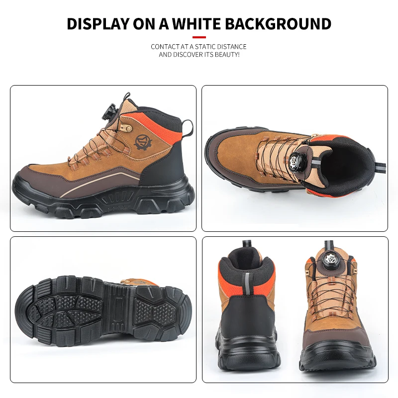 High-top Safety Shoes with Rotary Buckle, Impact-resistant and Puncture-proof, Suitable for Work, Labor Protection, Handling