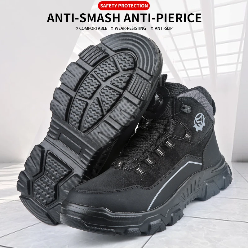 High-top Safety Shoes with Rotary Buckle, Impact-resistant and Puncture-proof, Suitable for Work, Labor Protection, Handling