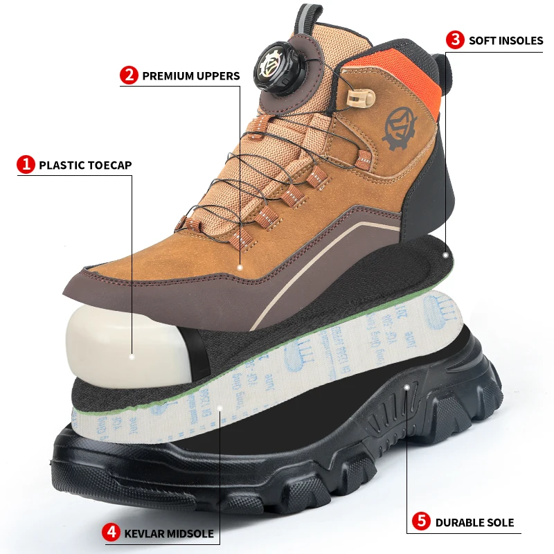 High-top Safety Shoes with Rotary Buckle, Impact-resistant and Puncture-proof, Suitable for Work, Labor Protection, Handling