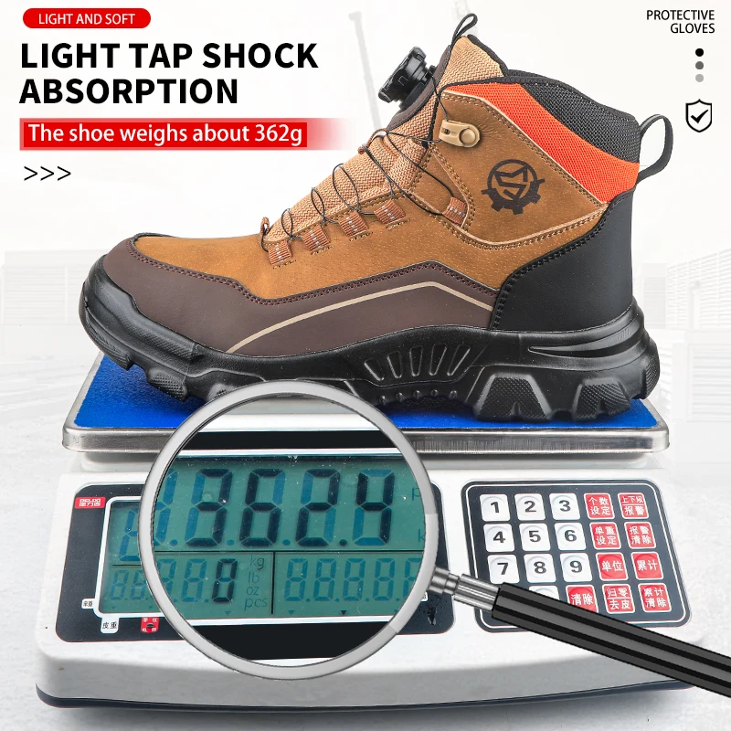 High-top Safety Shoes with Rotary Buckle, Impact-resistant and Puncture-proof, Suitable for Work, Labor Protection, Handling