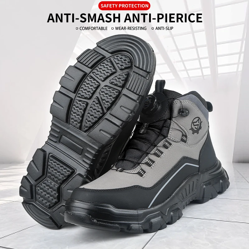 High-top Safety Shoes with Rotary Buckle, Impact-resistant and Puncture-proof, Suitable for Work, Labor Protection, Handling