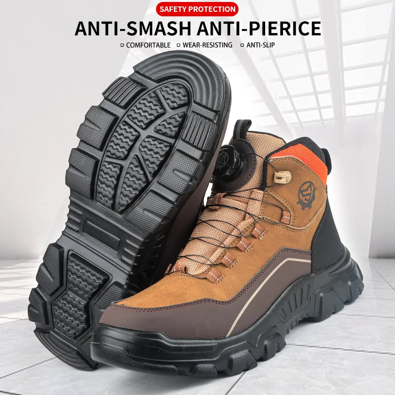High-top Safety Shoes with Rotary Buckle, Impact-resistant and Puncture-proof, Suitable for Work, Labor Protection, Handling