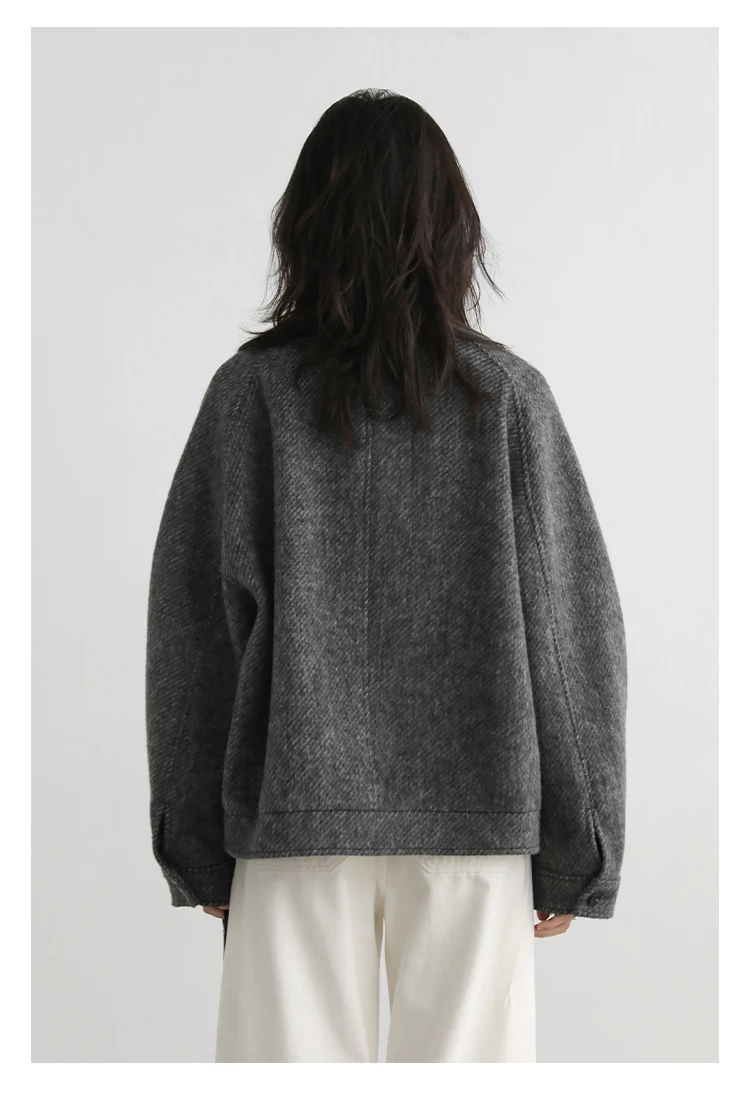 CHIC VEN Women Short Woolen Coat New Stand Up Twill Texture Single Breasted Ladies Jacket Retro Woman Outwear Autumn Winter 2025