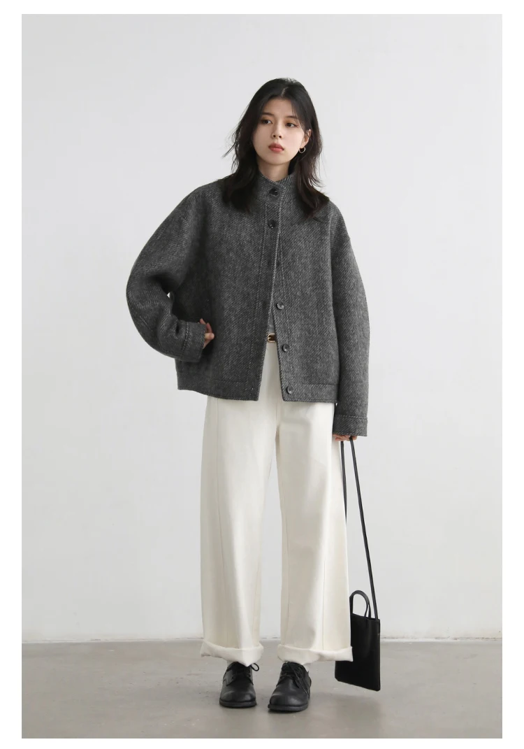 CHIC VEN Women Short Woolen Coat New Stand Up Twill Texture Single Breasted Ladies Jacket Retro Woman Outwear Autumn Winter 2025