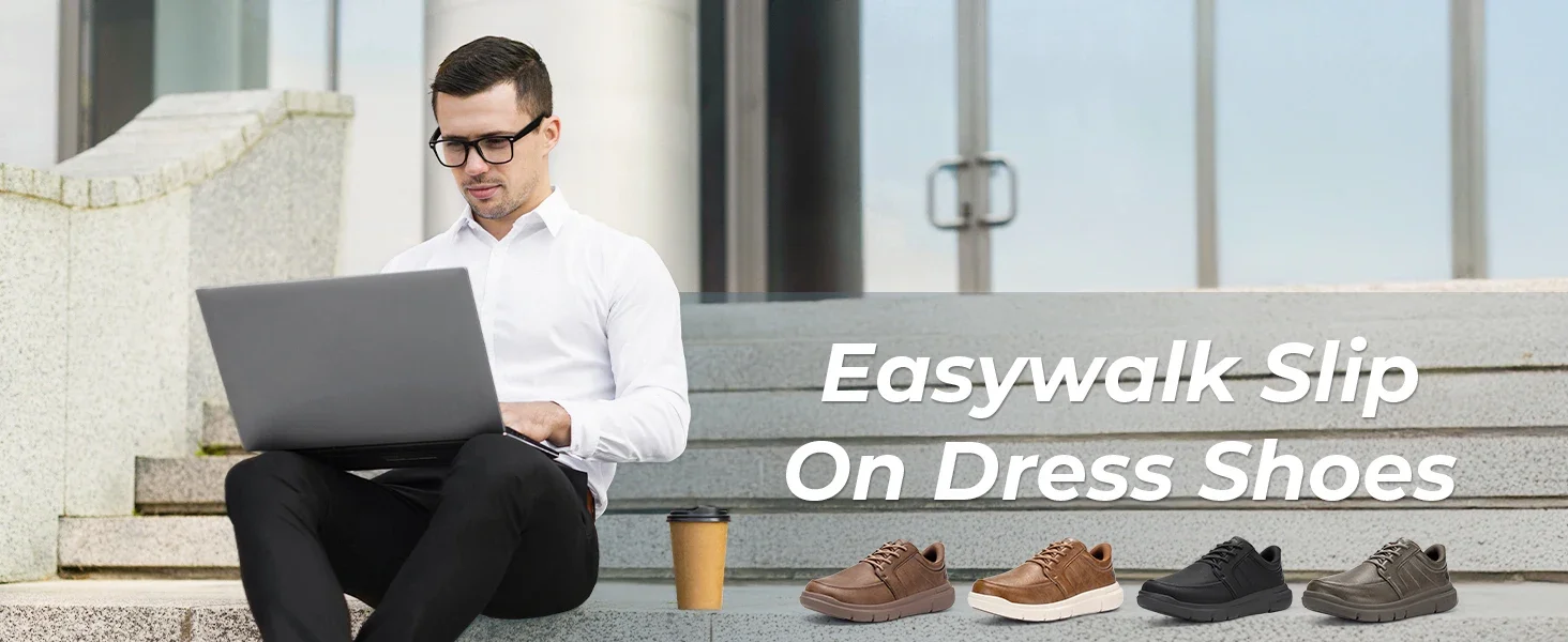 FitVille Wide Slip On Shoes For Men'S Lightweight Casual Dress Oxfords Shoes Business Walking Sneakers With Arch Support