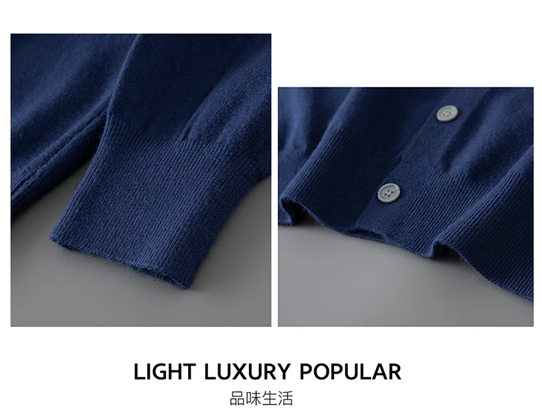 100% wool knitted round neck cardigan men's sweater small coat early autumn new long sleeve loose outside.