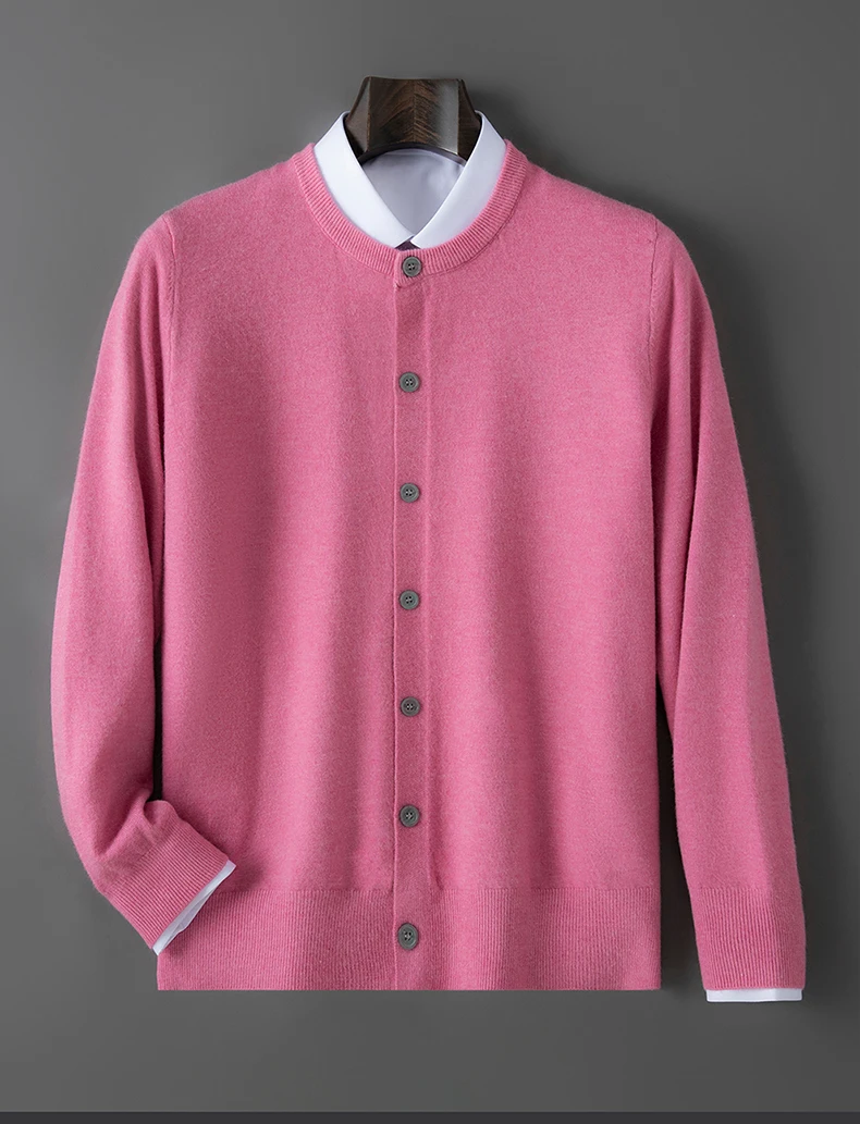 100% wool knitted round neck cardigan men's sweater small coat early autumn new long sleeve loose outside.