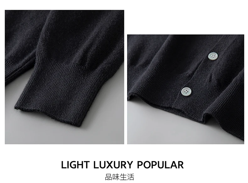 100% wool knitted round neck cardigan men's sweater small coat early autumn new long sleeve loose outside.
