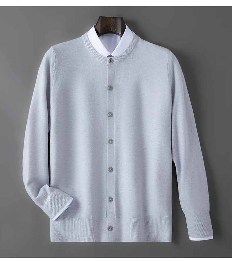 100% wool knitted round neck cardigan men's sweater small coat early autumn new long sleeve loose outside.