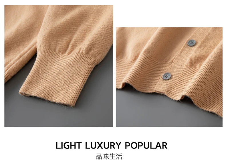 100% wool knitted round neck cardigan men's sweater small coat early autumn new long sleeve loose outside.