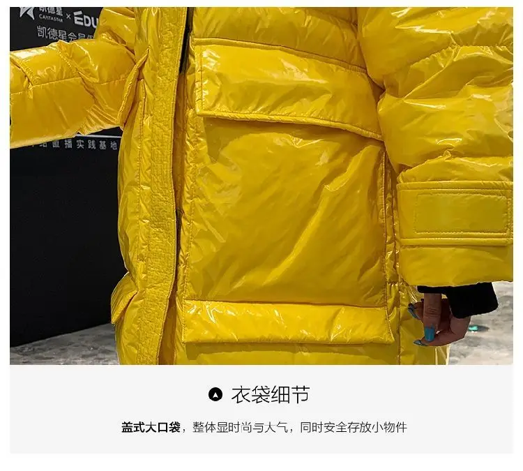 Black Glossy Parker Female Warm Winter Thicken Down Cotton Jacket Windproof Rainproof Women's Hooded Coat Casual Long Overcoat