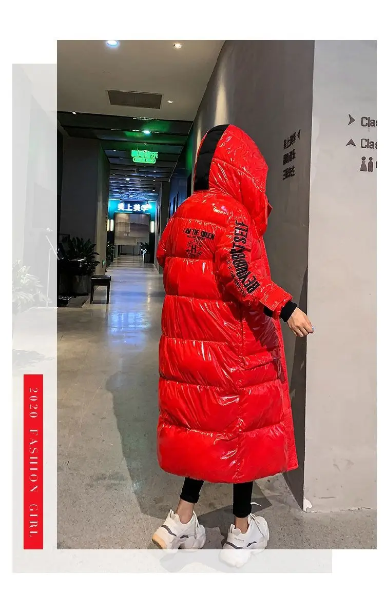 Black Glossy Parker Female Warm Winter Thicken Down Cotton Jacket Windproof Rainproof Women's Hooded Coat Casual Long Overcoat