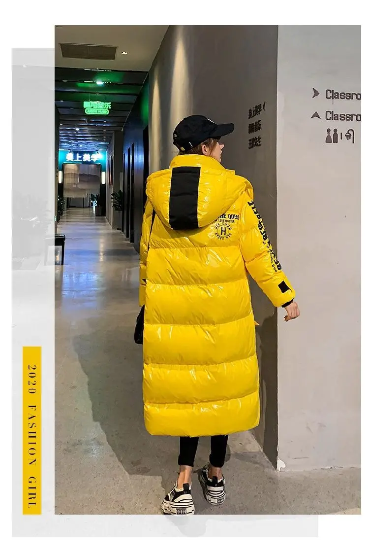 Black Glossy Parker Female Warm Winter Thicken Down Cotton Jacket Windproof Rainproof Women's Hooded Coat Casual Long Overcoat