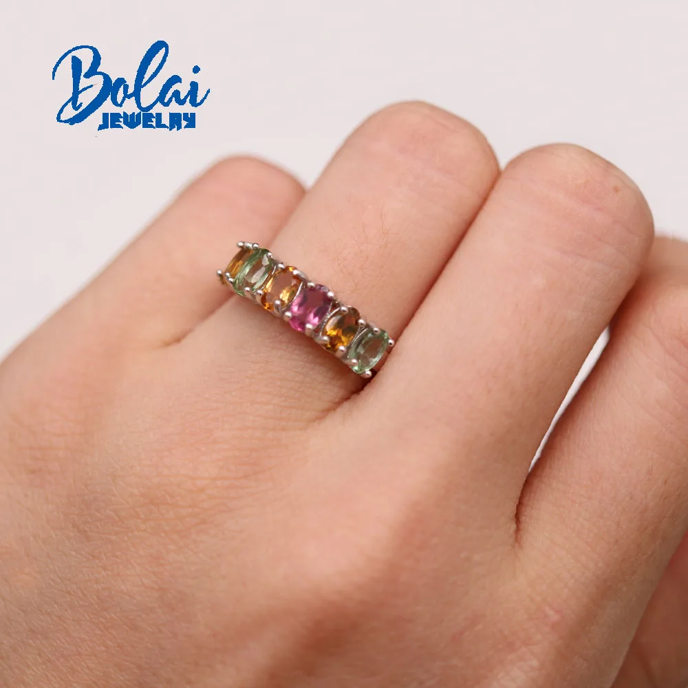 Bolaijewelry New Natural Tourmaline Oval 3*5mm Ring Earrings Set Simple Light Luxury Women Daily Wear Boutique Jewelry