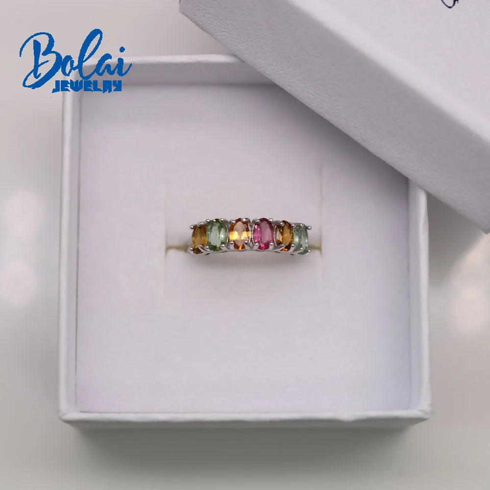 Bolaijewelry New Natural Tourmaline Oval 3*5mm Ring Earrings Set Simple Light Luxury Women Daily Wear Boutique Jewelry