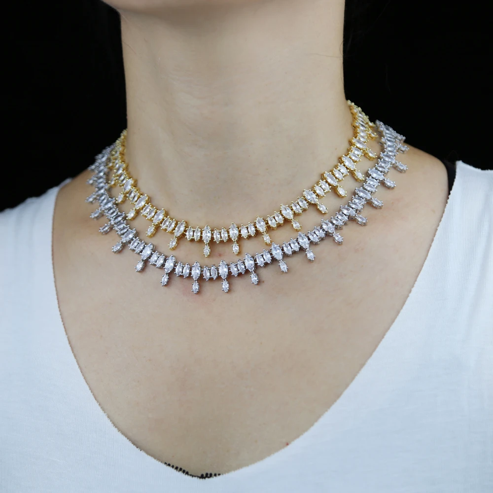 2025 New Iced Out Bling 5A CZ Tennis Choker Necklace For Women Fashion Sparking Oval Shape Cubic Zirconia Multi Layers Jewelry
